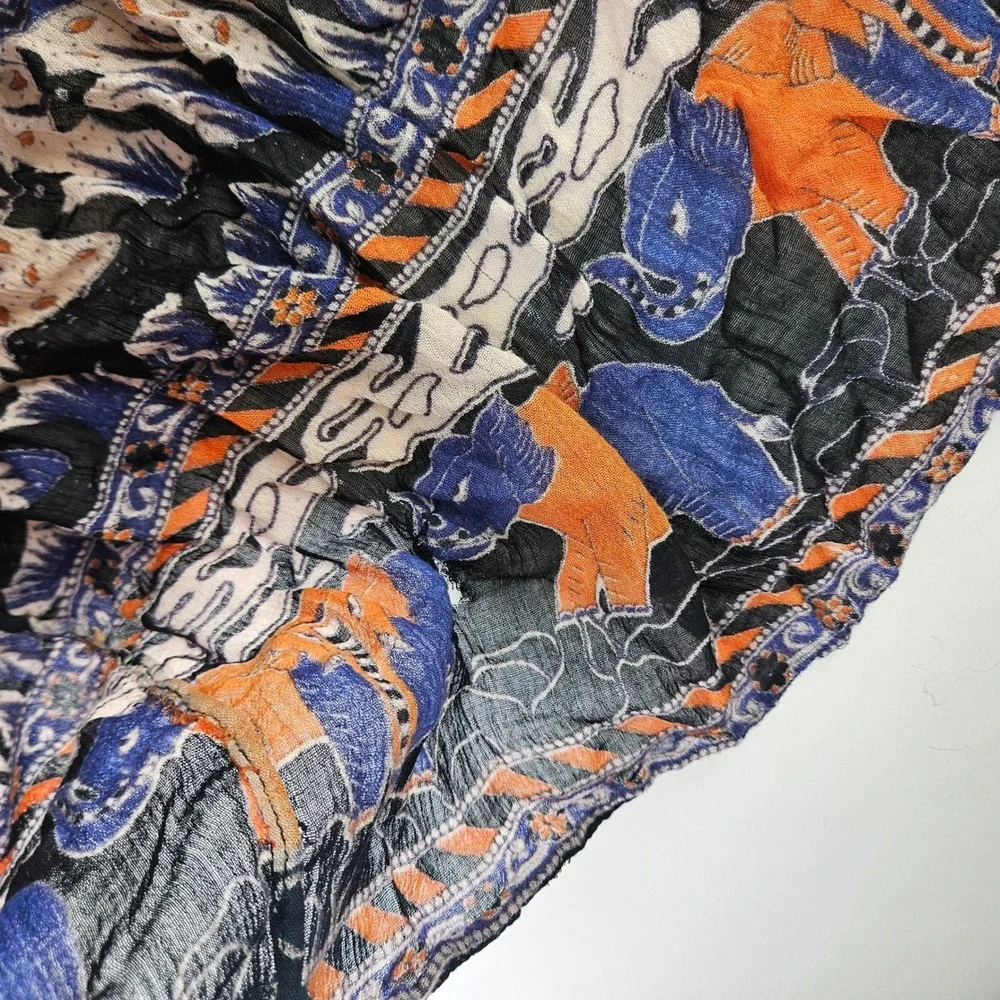 Vintage Semi-sheer Elephant Print Boho Maxi Skirt Orange Blue Black‎ White India